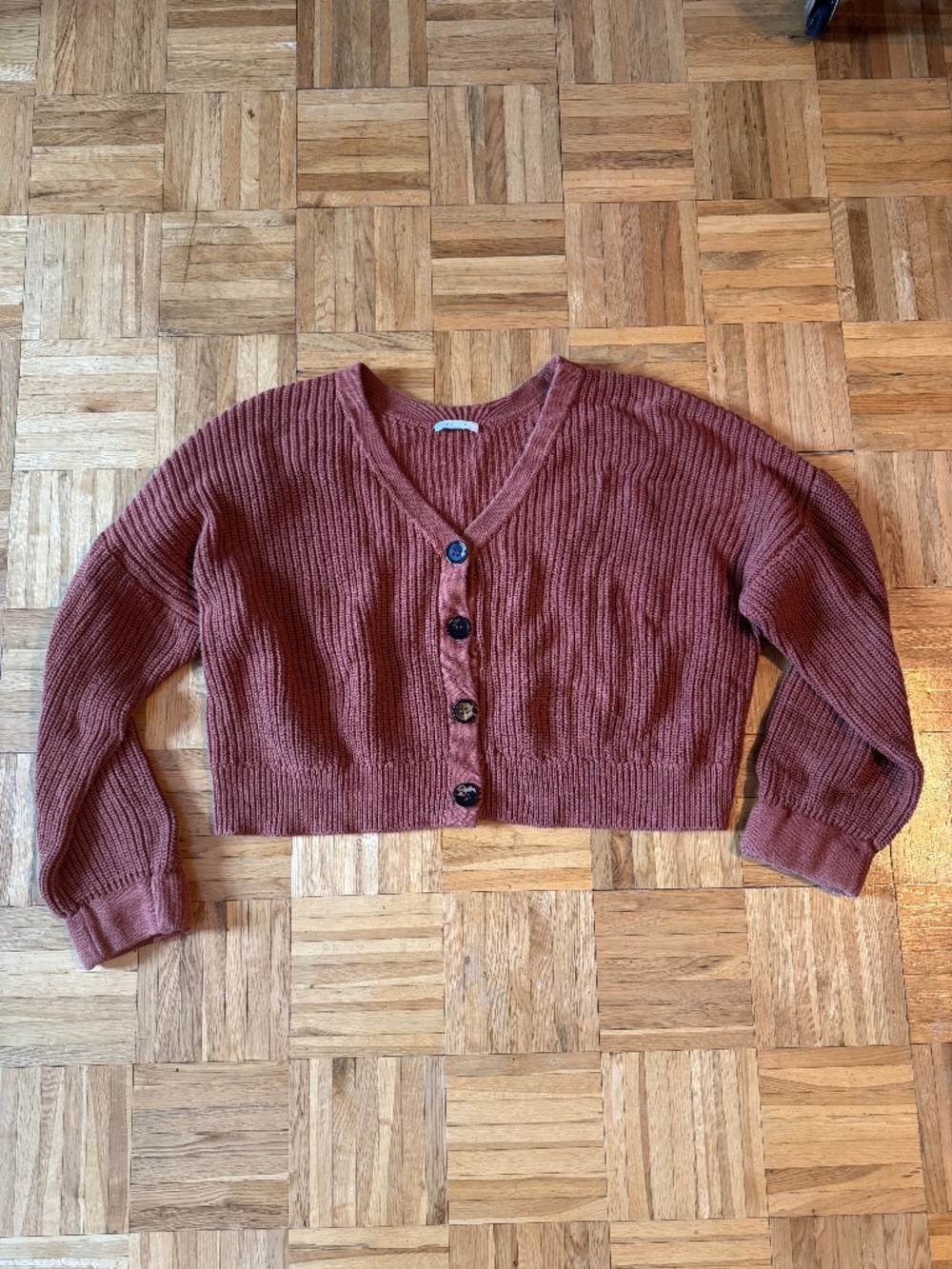 The Chunky Cropped Cardigan in Terracotta